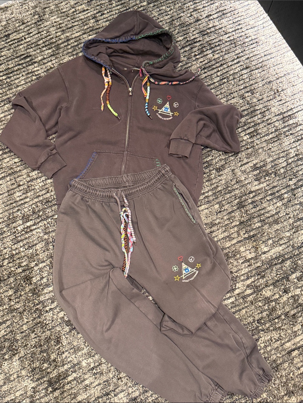 Women’s Brown Embroidered Jogger Sweatpants - Casual Cozy Fit - Picture 3 of 11
